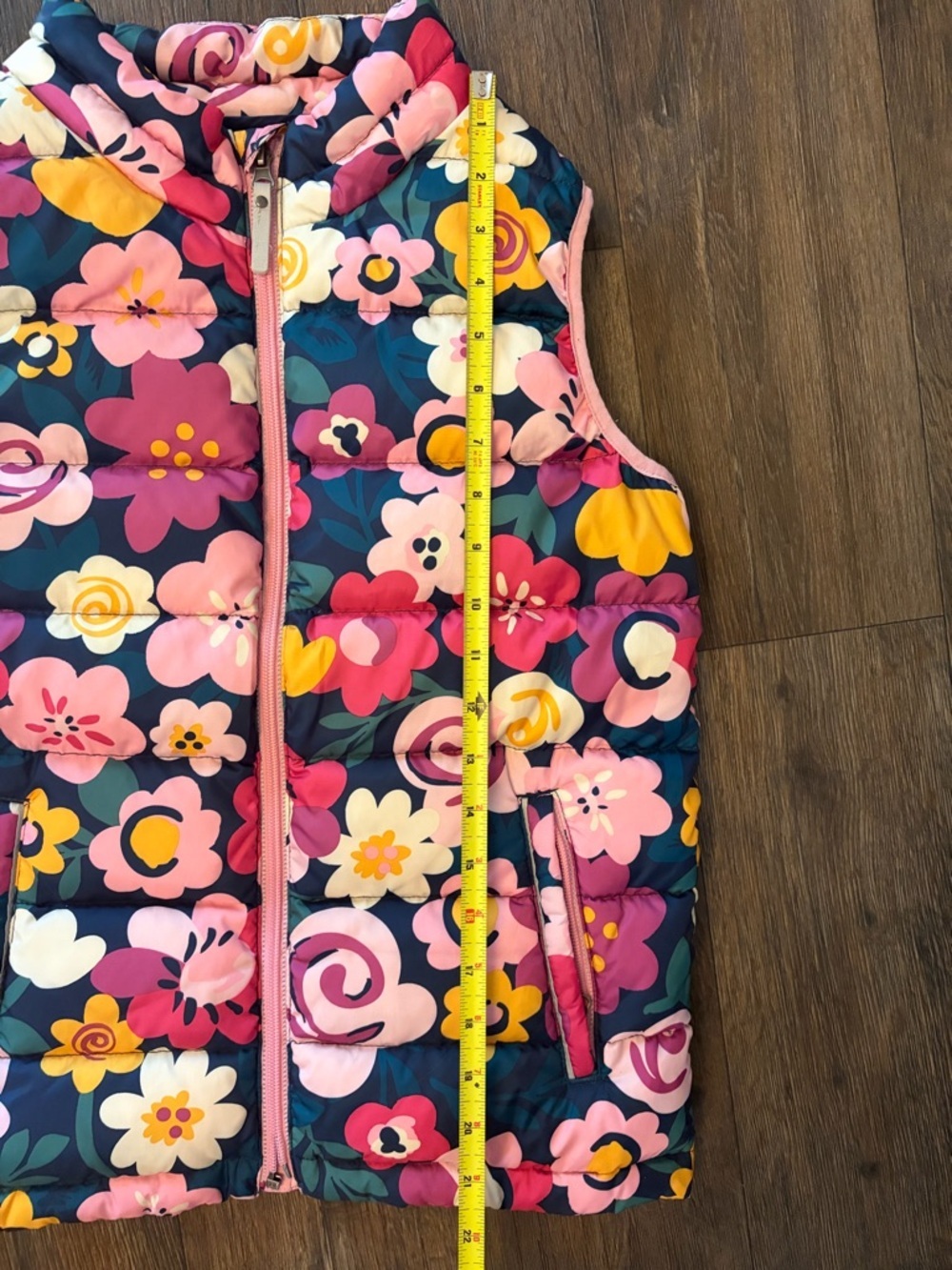 Hanna Andersson Puffer Vest Girls Sz 12 Multicolor Superlight Down Floral Zip Up - Picture 3 of 7